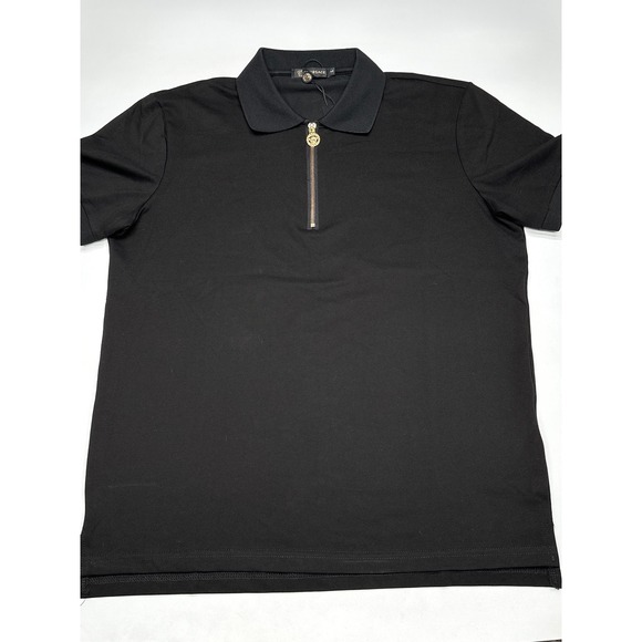 Versace Black Polo Shirt Gold Medusa Zipper Short Sleeve Menswear Large - Picture 3 of 8